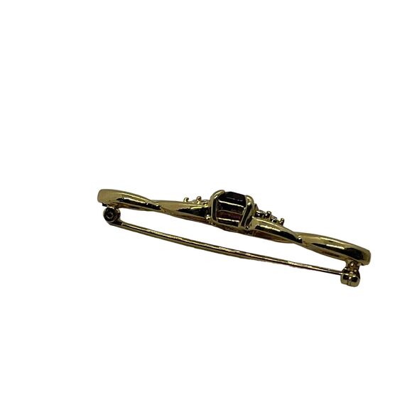 Bar Brooch Gold Tone Red and Clear Stones Vintage Secretary Librarian Retro Chic - Picture 3 of 15